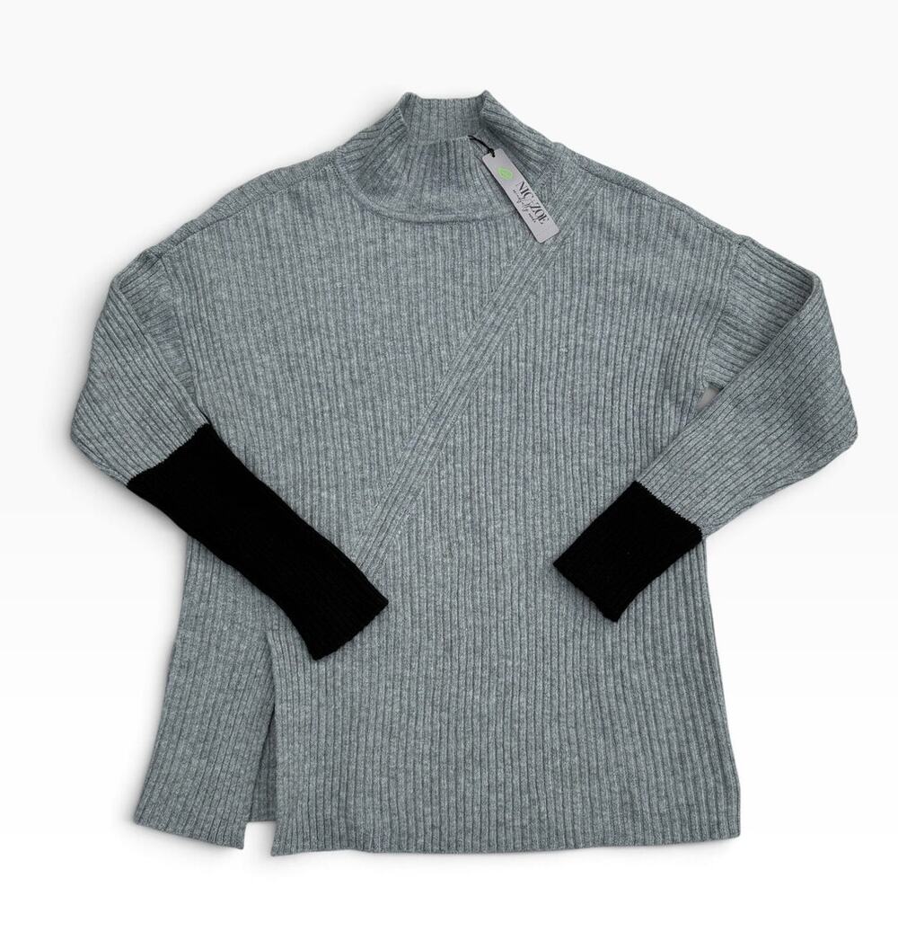 Nic+Zoe Cozy Up Textured Turtleneck Sweater Pullover Gray Black Knit NWT XS
